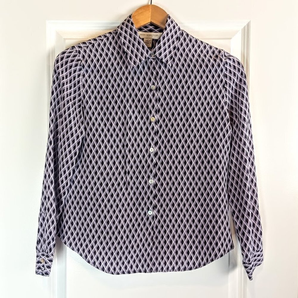 Petite Sophisticate Geometric Print Silk Blouse